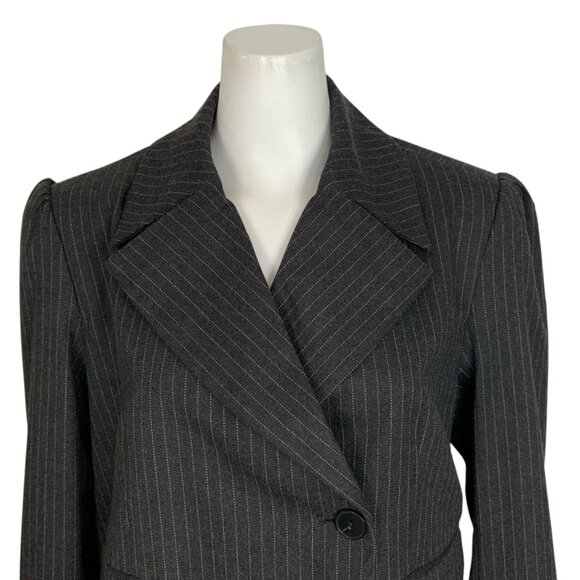 Anthropologie Maeve 80'S Boxy Blazer S Gray Pinstriped Crop Oversized Career NWT - Picture 4 of 13